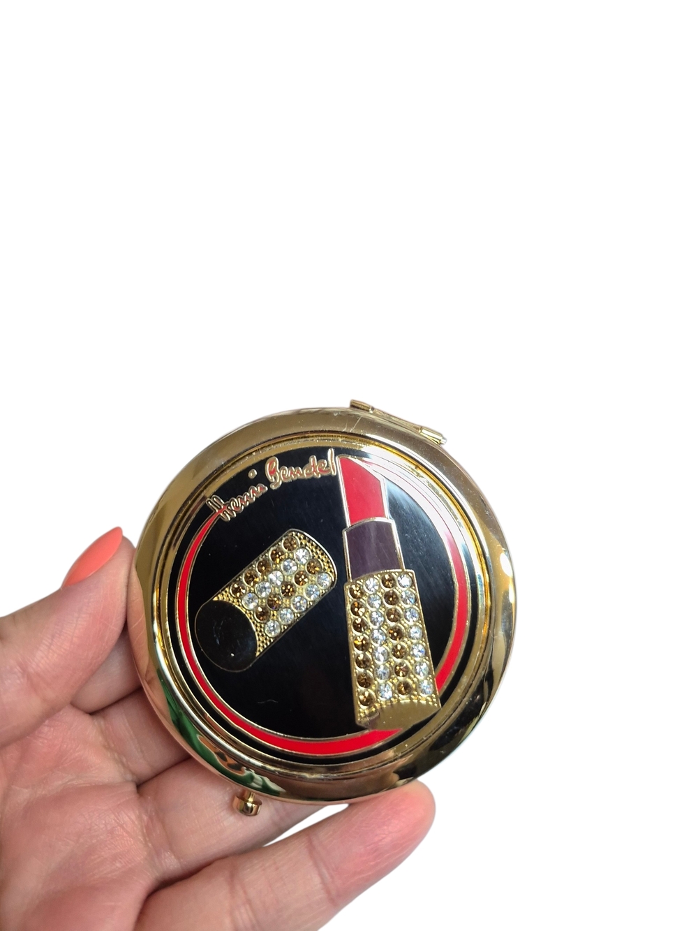 RARE Henri Bende Swavoski Crystal Lipstick Compact Mirror & Keychain - Picture 2 of 10